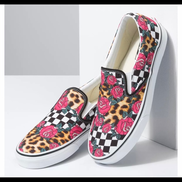 vans rose animal check